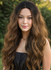24" Long Curly Brown With Dark Roots Lace Front Remy Natural Hair Wig HH066