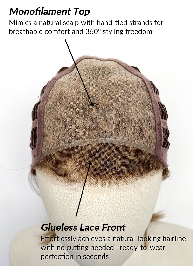 Brunette Straight Mono Top Lace Synthetic Wig MN009