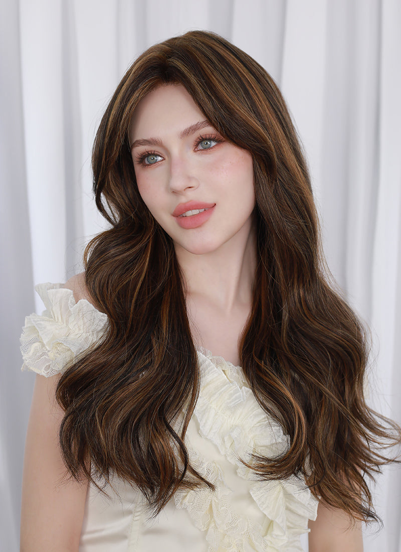 Brown Mixed Blonde Wavy Mono Top Kanekalon Lace Wig MN019