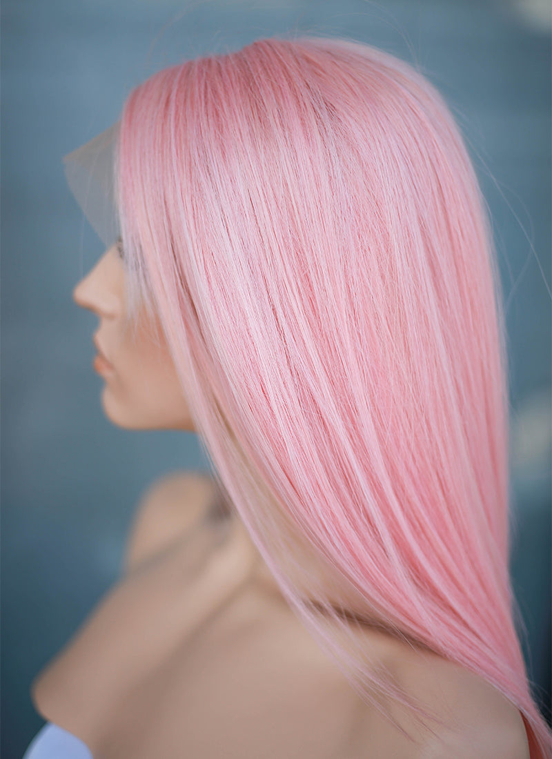 14" Medium Straight Rose Pink Lace Front Remy Natural Hair Wig HH180 - wifhair