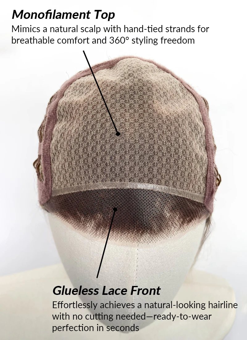 Brown With Blonde Money Piece Straight Mono Top Kanekalon Lace Wig MN026