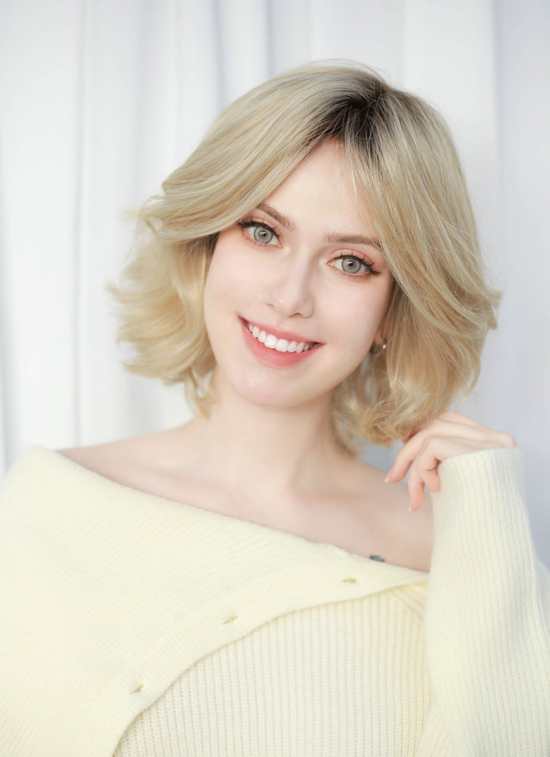 Blonde With Dark Root Wavy Mono Top Kanekalon Lace Wig