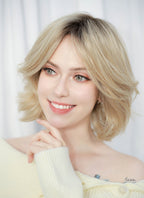 Blonde With Dark Roots Wavy Mono Top Lace Synthetic Wig MN003