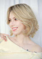 Blonde With Dark Roots Wavy Mono Top Lace Synthetic Wig MN003