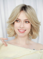 Blonde With Dark Roots Wavy Mono Top Lace Synthetic Wig MN003