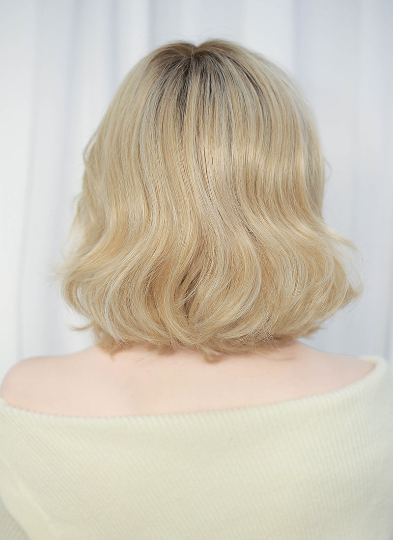 Blonde With Dark Roots Wavy Mono Top Lace Synthetic Wig MN003
