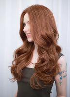 Auburn Wavy Mono Top Lace Synthetic Wig MN004