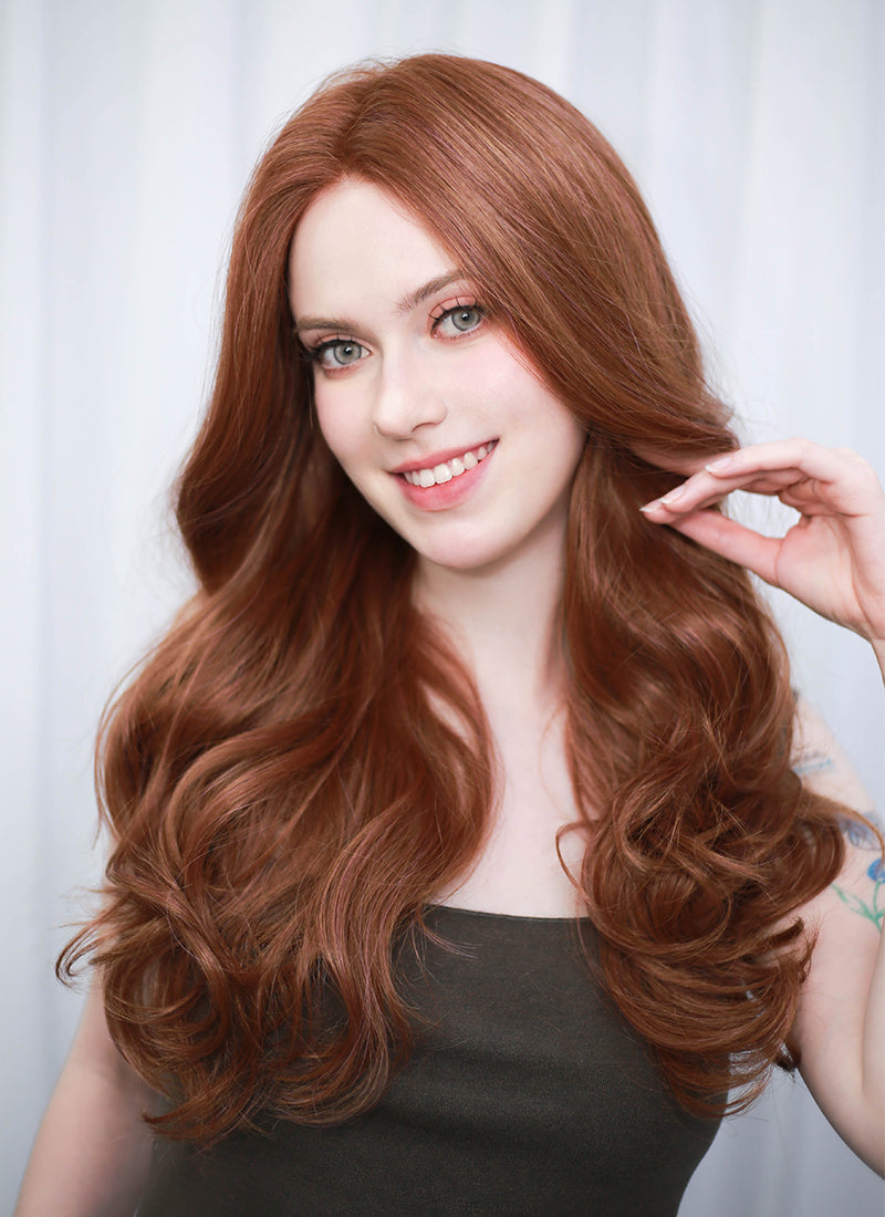 Auburn Wavy Mono Top Lace Synthetic Wig MN004