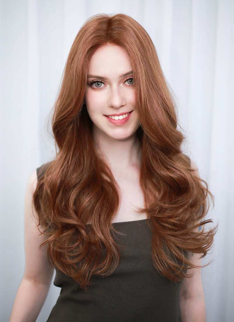 Auburn Wavy Mono Top Lace Synthetic Wig MN004