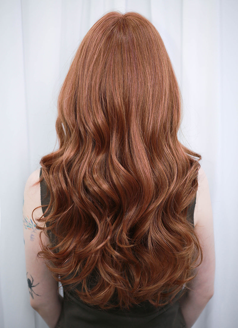 Auburn Wavy Mono Top Lace Synthetic Wig MN004
