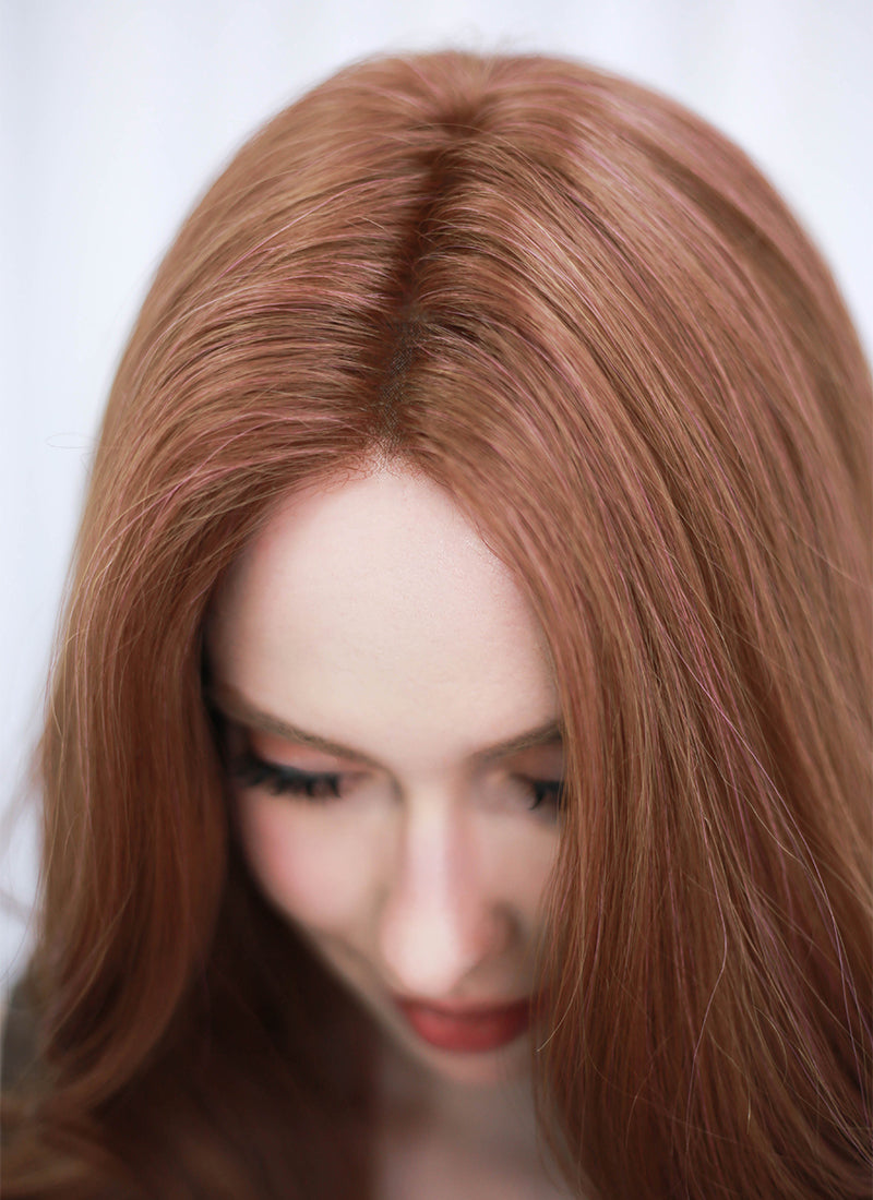 Auburn Wavy Mono Top Lace Synthetic Wig MN004