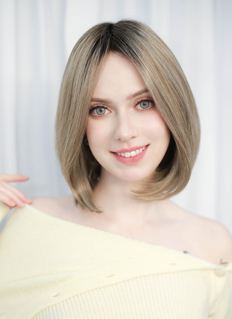 Balayage Blonde With Dark Roots Straight Mono Top Lace Synthetic Wig MN005