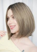 Balayage Blonde With Dark Roots Straight Mono Top Lace Synthetic Wig MN005