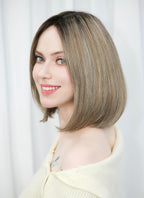 Balayage Blonde With Dark Roots Straight Mono Top Lace Synthetic Wig MN005