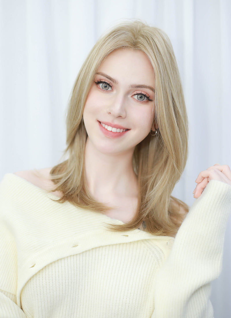 Mixed Blonde Straight Mono Top Lace Synthetic Wig MN006