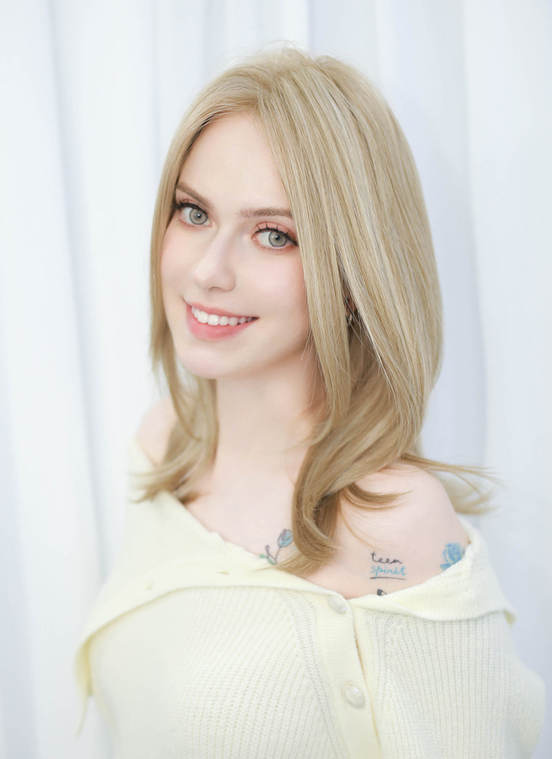 Mixed Blonde Straight Mono Top Lace Synthetic Wig MN006