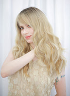 Blonde With Dark Roots Wavy Mono Top Lace Synthetic Wig MN007