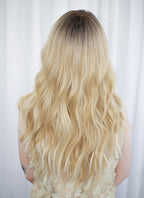 Blonde With Dark Roots Wavy Mono Top Lace Synthetic Wig MN007