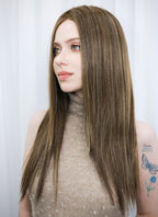 Brown Mixed Blonde Straight Mono Top Lace Synthetic Wig MN008