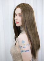 Brown Mixed Blonde Straight Mono Top Lace Synthetic Wig MN008