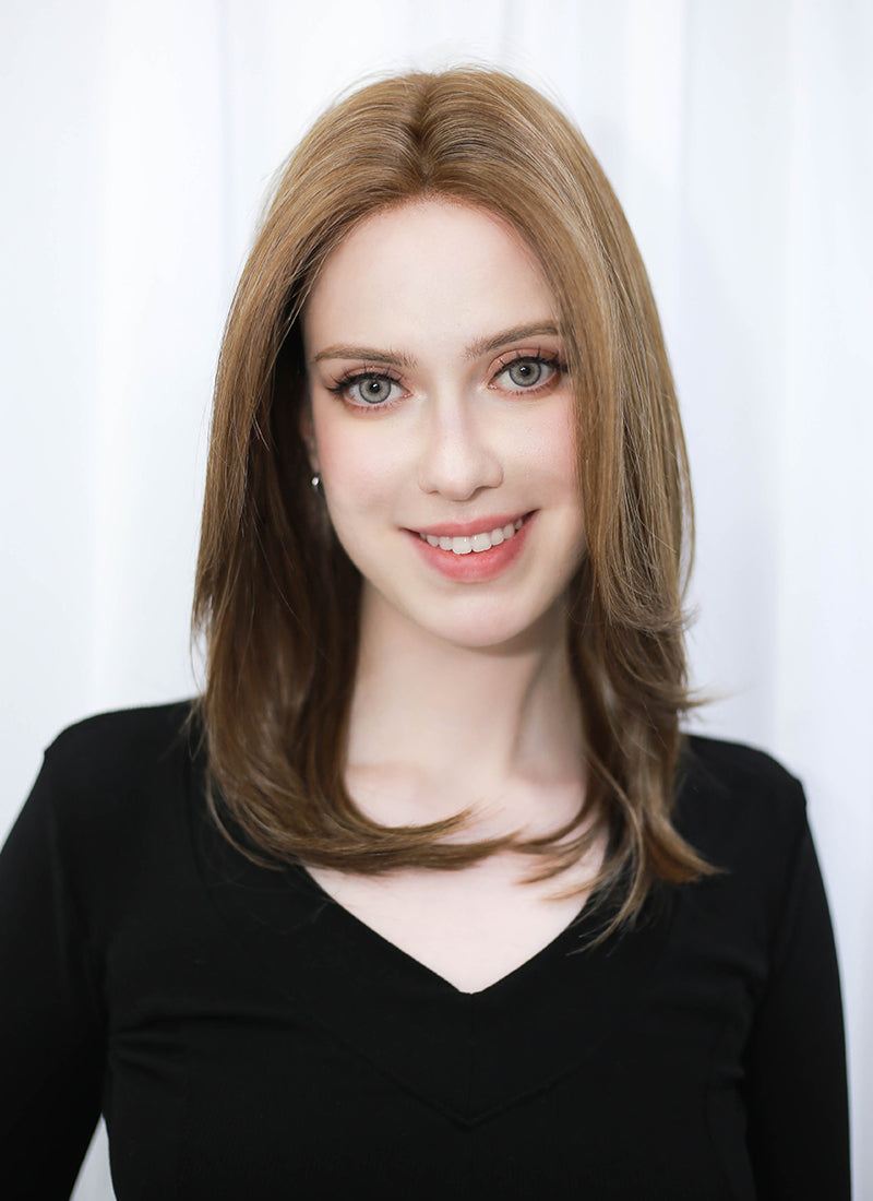 Brunette Straight Mono Top Lace Synthetic Wig MN009
