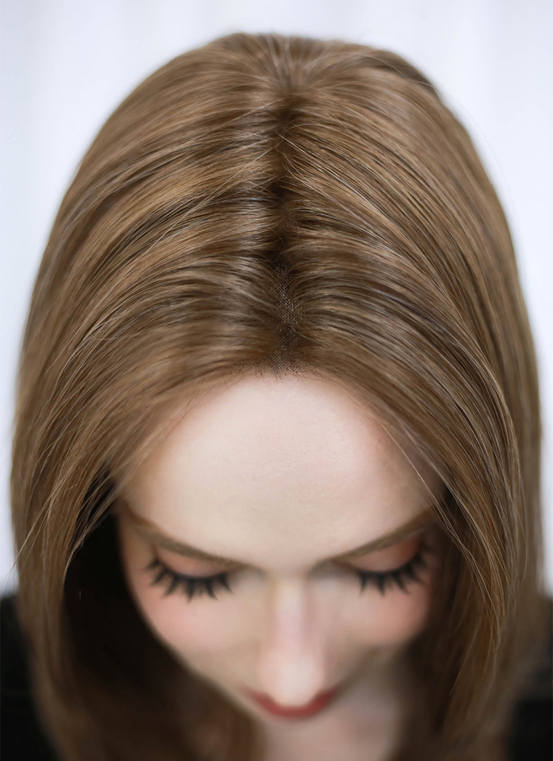Brunette Straight Mono Top Lace Synthetic Wig MN009