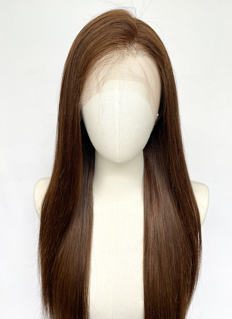24" Long Straight Chocolate Brown Lace Front Remy Natural Hair Wig HH027