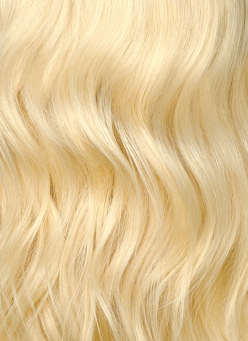 20" Long Curly Bleach Blonde Lace Front Remy Natural Hair Wig HH049