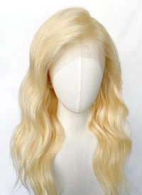 16" Long Curly Golden Blonde Lace Front Remy Natural Hair Wig HH049