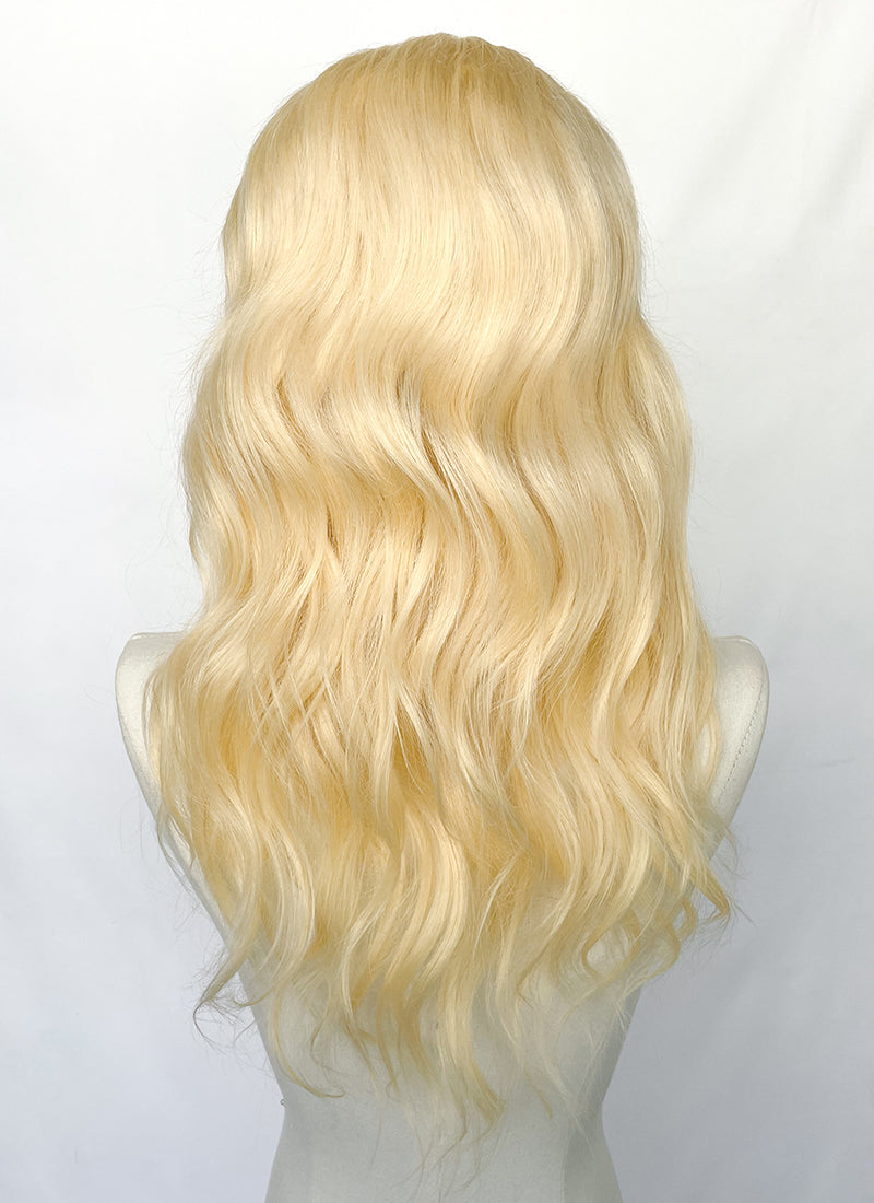 20" Long Curly Bleach Blonde Lace Front Remy Natural Hair Wig HH049
