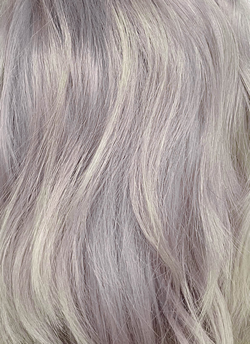 13" Medium Wavy Silver Gray & Lavender Blend with Brown Roots Lace Front Natural Hair Wig HHA001