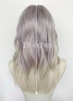 18" Long Wavy Silver Gray & Lavender Blend with Brown Roots Lace Front Natural Hair Wig HHA002