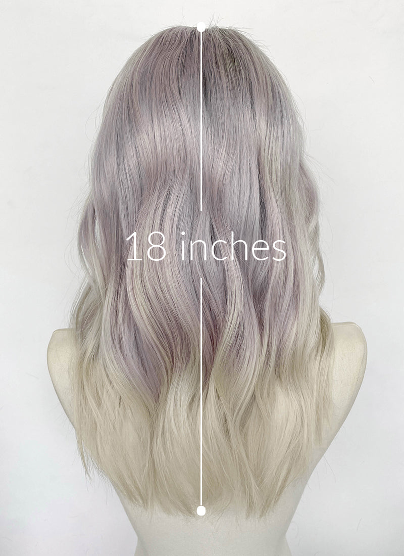 18" Long Wavy Silver Gray & Lavender Blend with Brown Roots Lace Front Natural Hair Wig HHA002