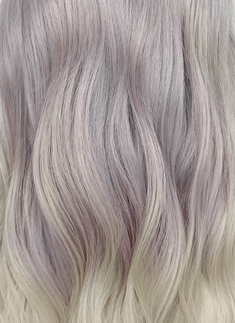 18" Long Wavy Silver Gray & Lavender Blend with Brown Roots Lace Front Natural Hair Wig HHA002