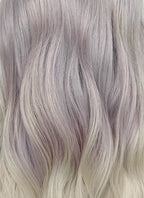 18" Long Wavy Silver Gray & Lavender Blend with Brown Roots Lace Front Natural Hair Wig HHA002