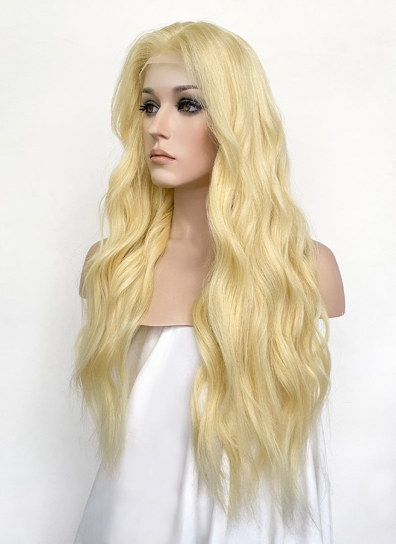 24" Long Wavy Blonde Lace Front Natural Hair Wig HHA003