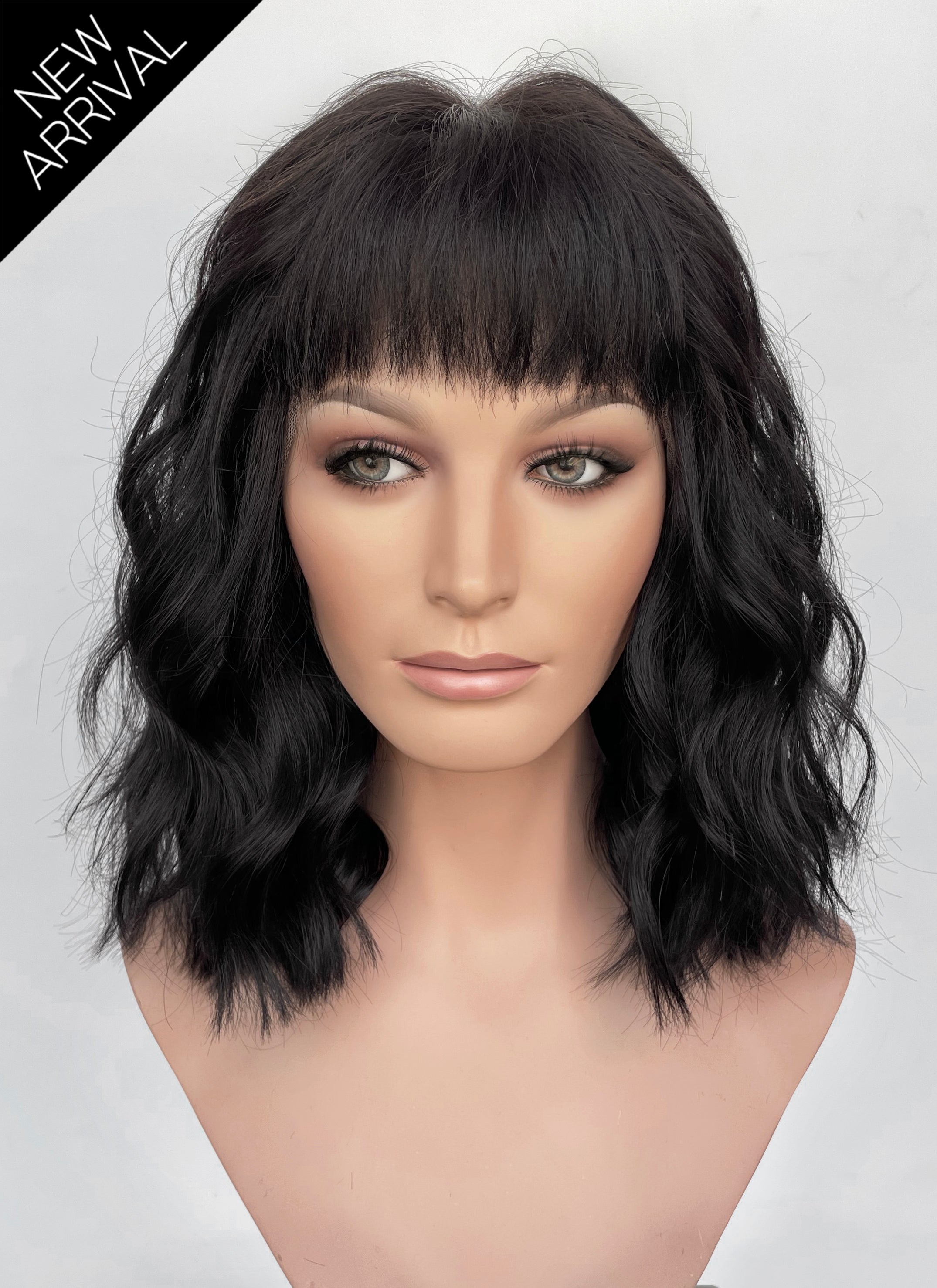 16" Medium Wavy Jet Black Lace Front Natural Hair Wig HHA005