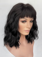 16" Medium Wavy Jet Black Lace Front Natural Hair Wig HHA005