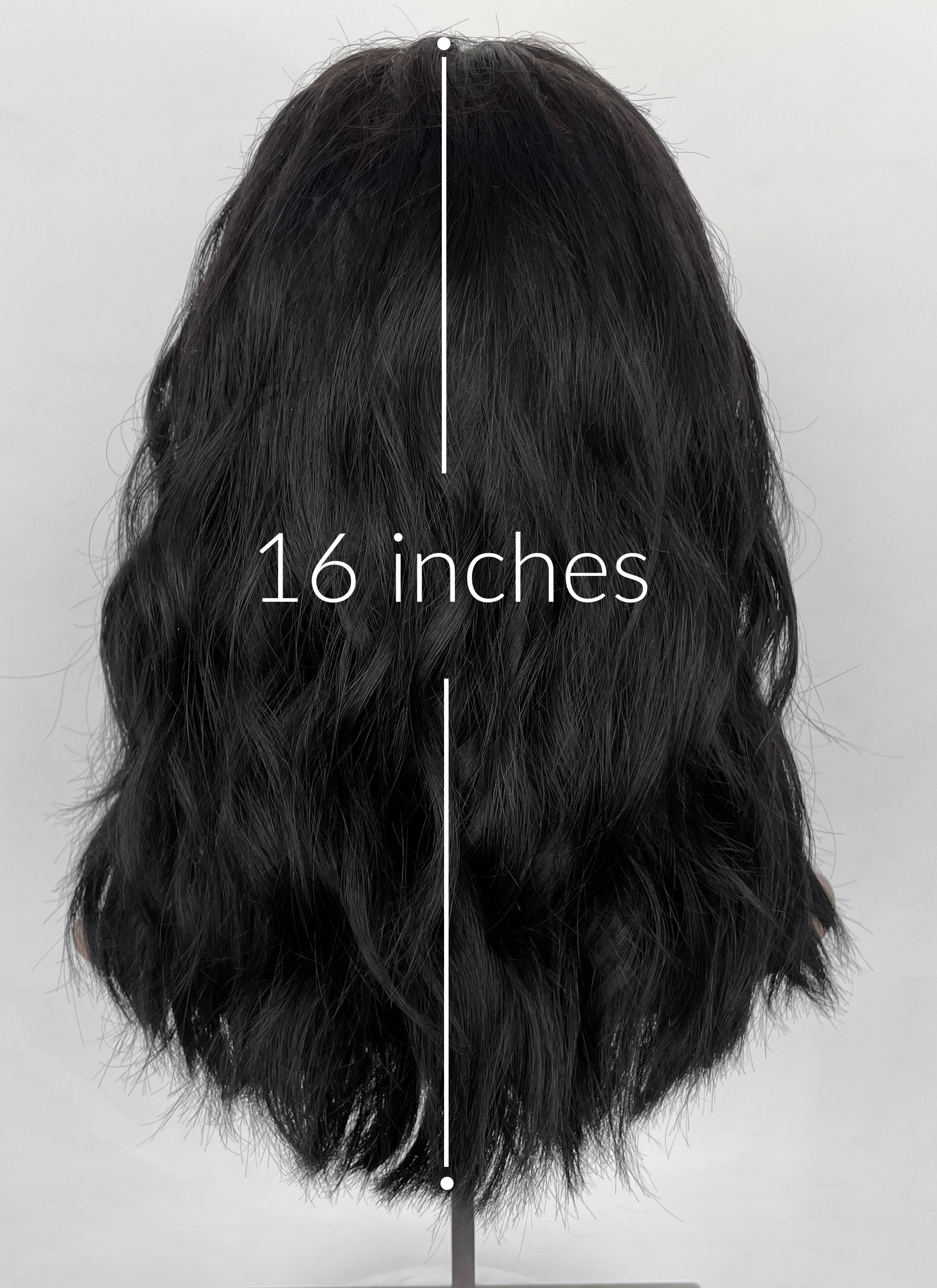 16" Medium Wavy Jet Black Lace Front Natural Hair Wig HHA005