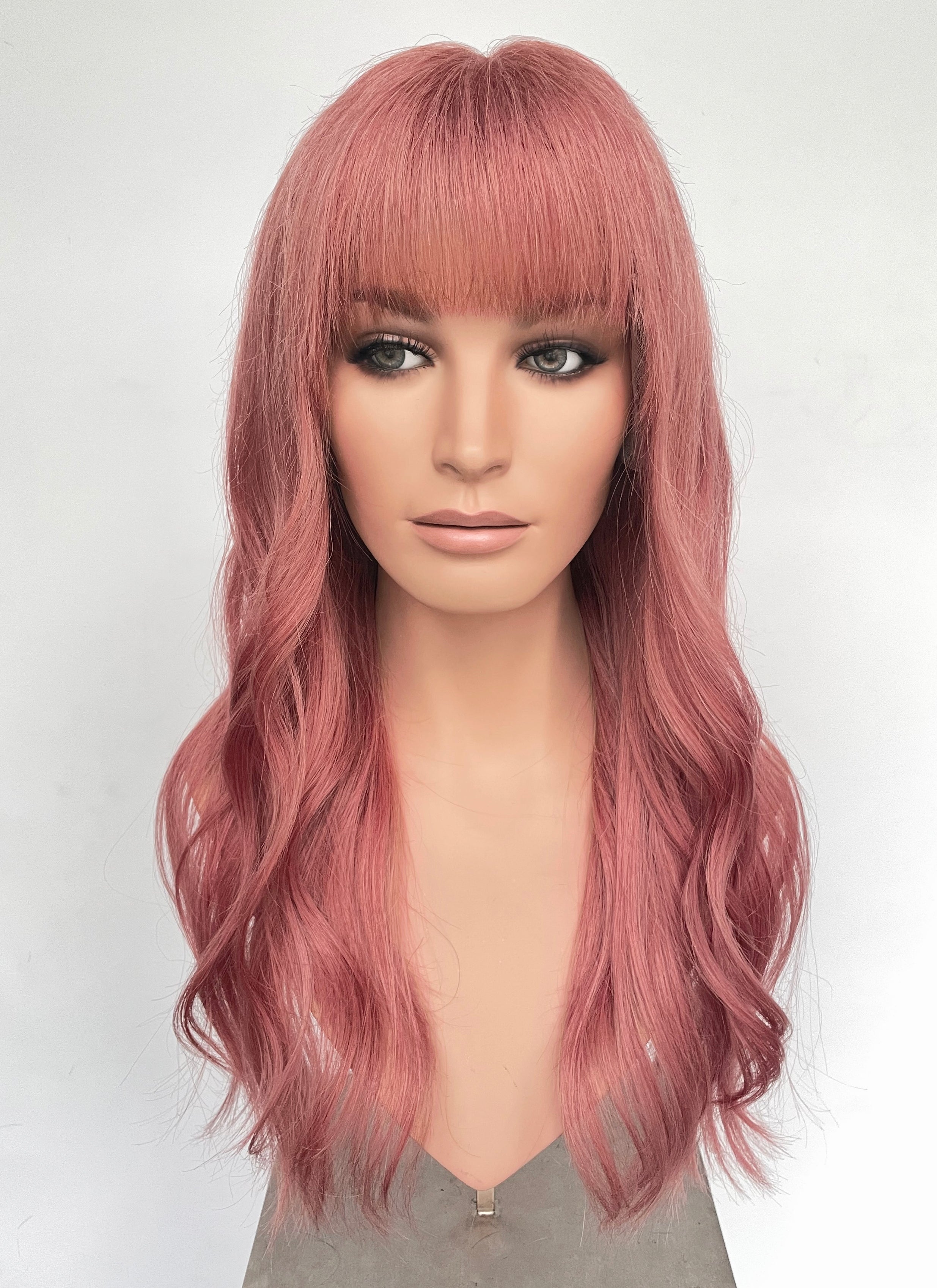 23" Long Wavy Soft Terracotta Pink Lace Front Natural Hair Wig HHA006