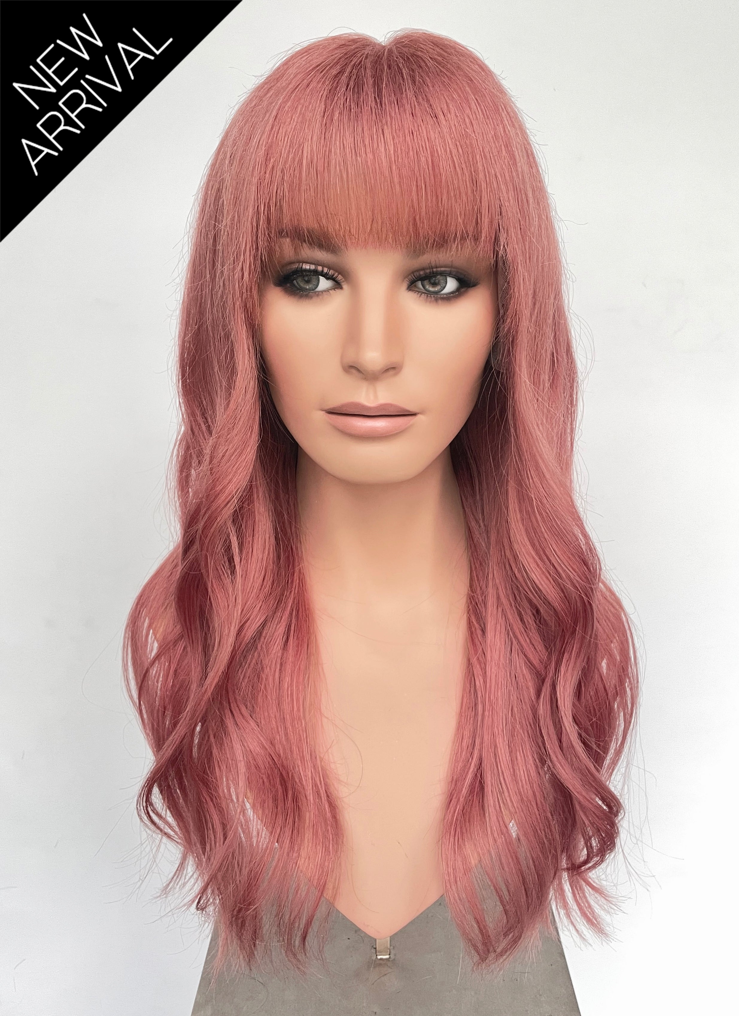 23" Long Wavy Soft Terracotta Pink Lace Front Natural Hair Wig HHA006