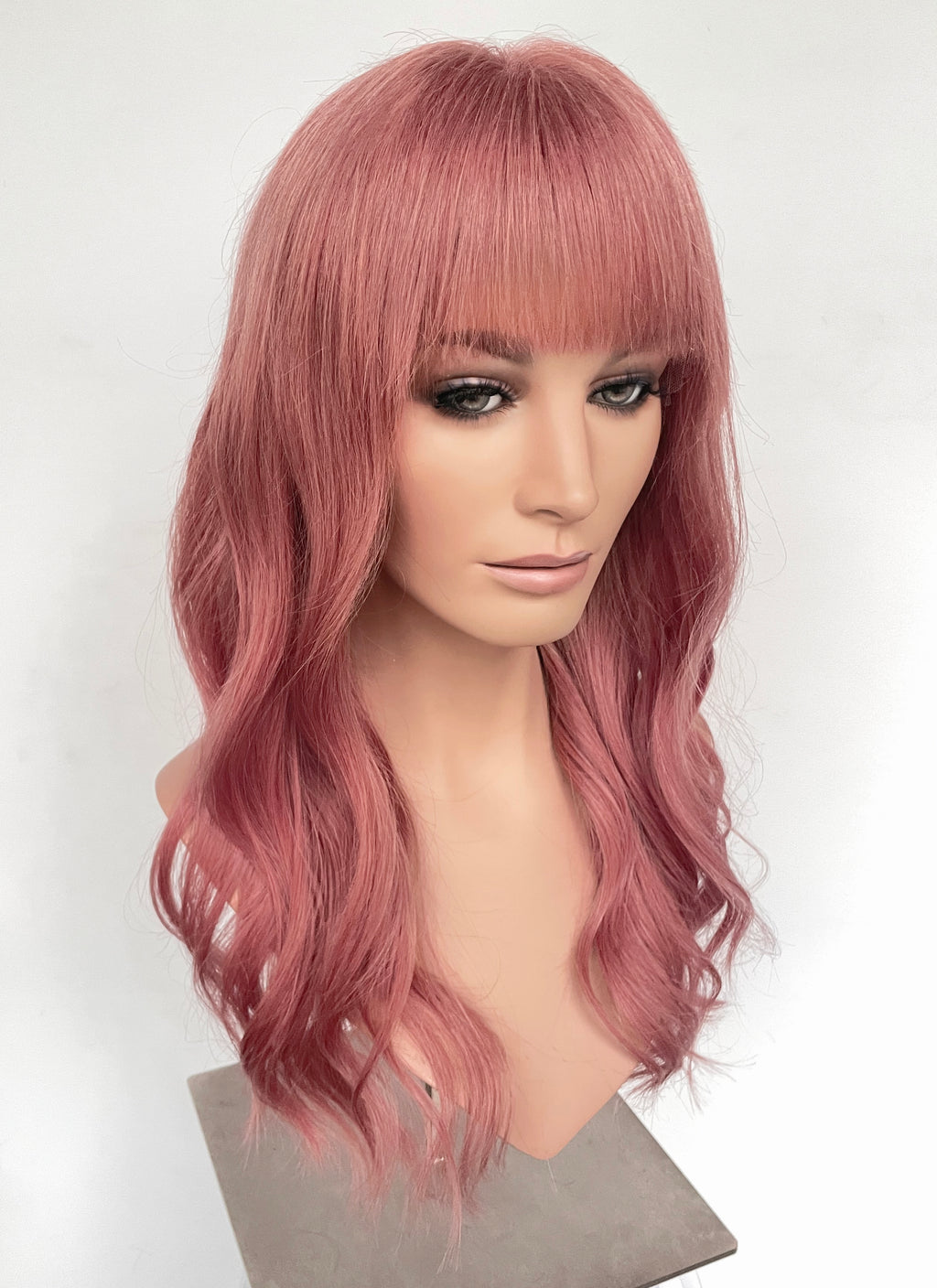 23" Long Wavy Soft Terracotta Pink Lace Front Natural Hair Wig HHA006