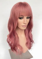 23" Long Wavy Soft Terracotta Pink Lace Front Natural Hair Wig HHA006