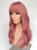 23" Long Wavy Soft Terracotta Pink Lace Front Natural Hair Wig HHA006