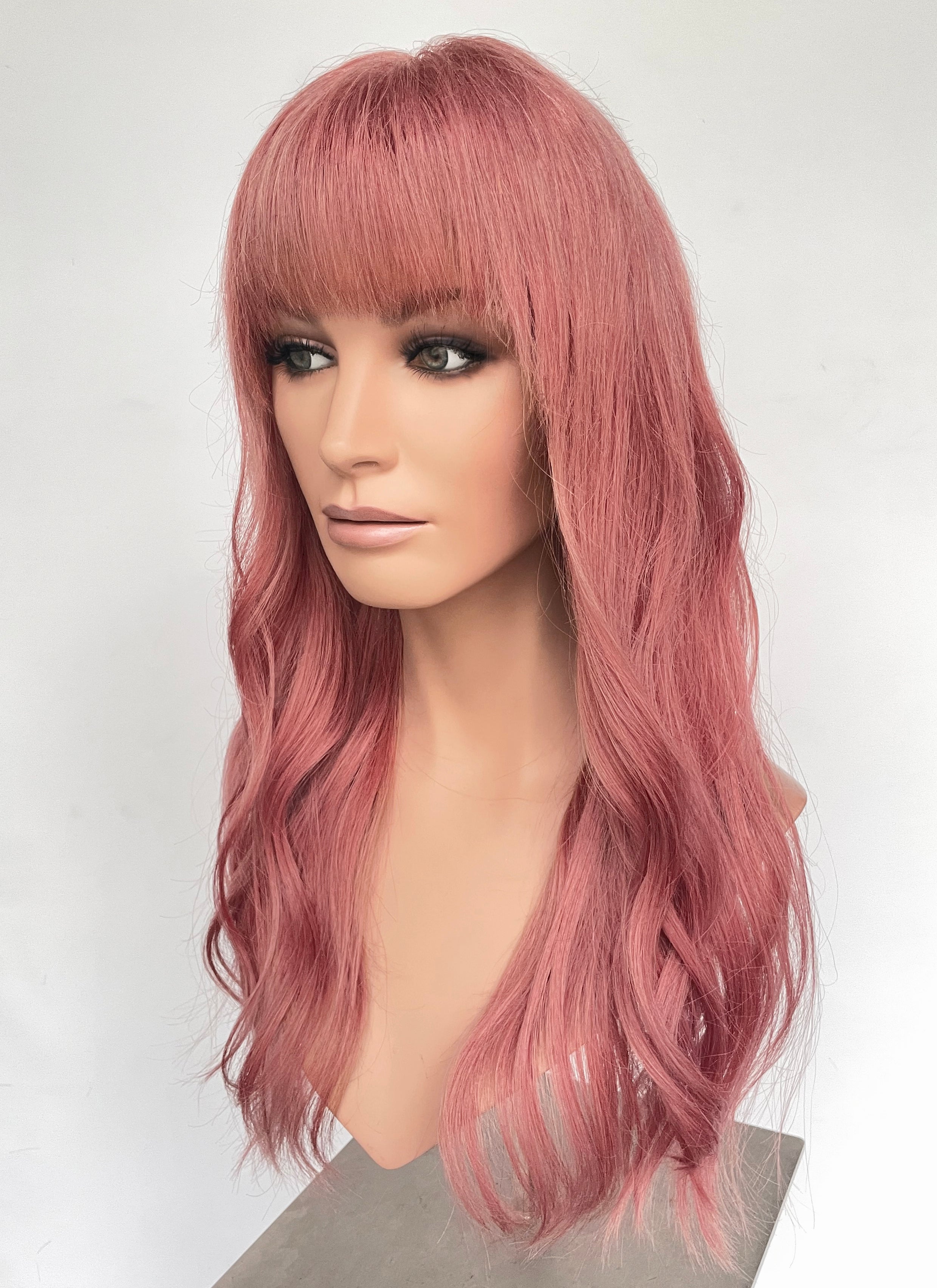 23" Long Wavy Soft Terracotta Pink Lace Front Natural Hair Wig HHA006