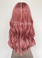 23" Long Wavy Soft Terracotta Pink Lace Front Natural Hair Wig HHA006
