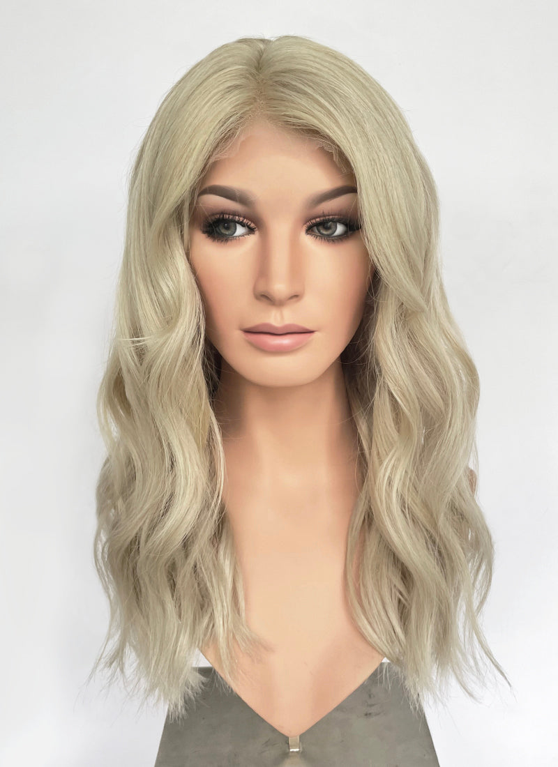 22" Long Wavy Ash Blonde Lace Front Natural Hair Wig HHA007