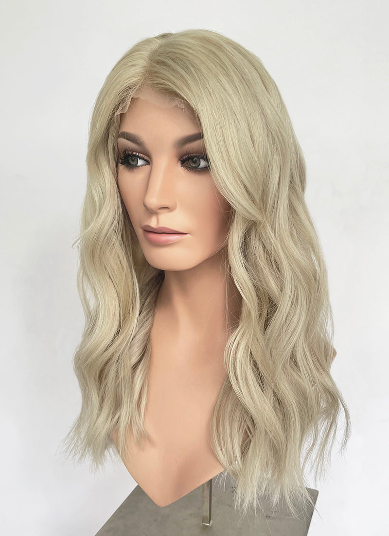 22" Long Wavy Ash Blonde Lace Front Natural Hair Wig HHA007