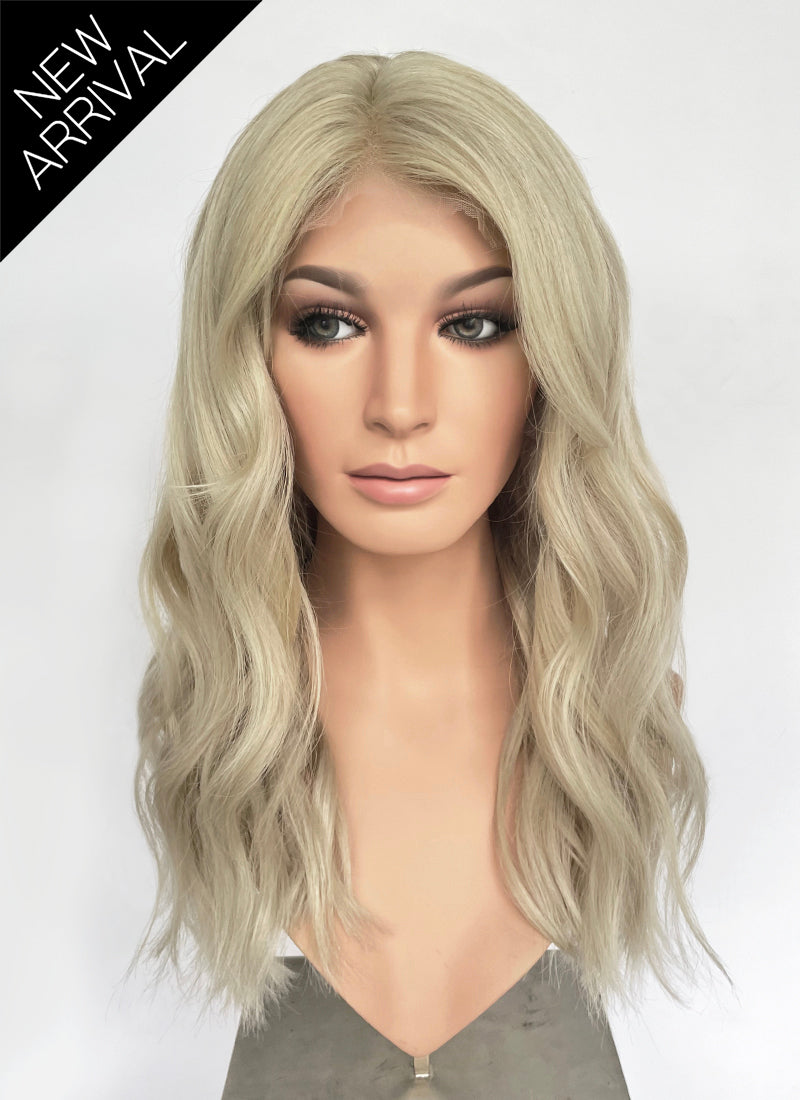 22" Long Wavy Ash Blonde Lace Front Natural Hair Wig HHA007