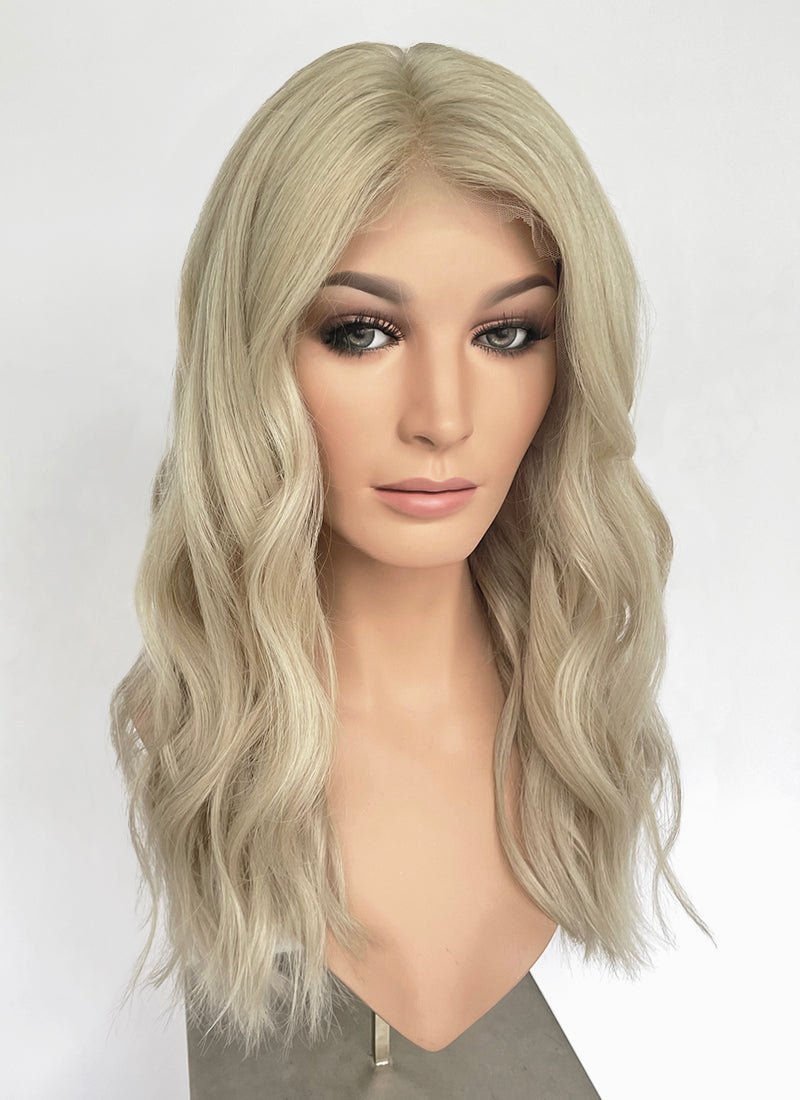 22" Long Wavy Ash Blonde Lace Front Natural Hair Wig HHA007